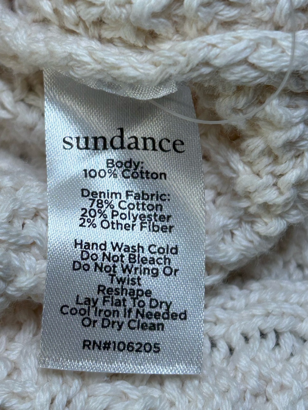 SUNDANCE Mixed Media Denim Trim Cable Knit Cardigan Cream Blue Women L - Picture 7 of 10